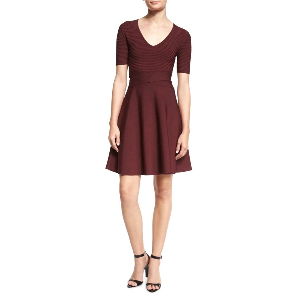 T By Alexander Wang Dress Women Small Burgundy Ribbed Stretch Knit Mini‎ Party